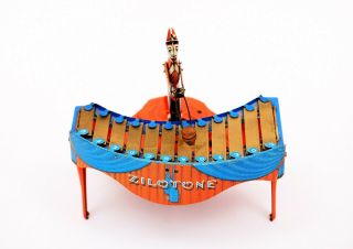Vintage Wolverine Zilotone No.  48 Wind - up Xylophone Record Player Tin Litho Toy 2