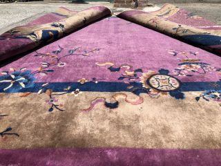 Auth: Antique Art Deco Chinese Rug 1930 ' s Purple & Green Wool Beauty 9x12 NR 10