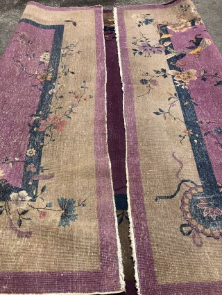 Auth: Antique Art Deco Chinese Rug 1930 ' s Purple & Green Wool Beauty 9x12 NR 11