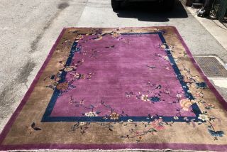 Auth: Antique Art Deco Chinese Rug 1930 ' s Purple & Green Wool Beauty 9x12 NR 4