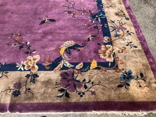 Auth: Antique Art Deco Chinese Rug 1930 ' s Purple & Green Wool Beauty 9x12 NR 6