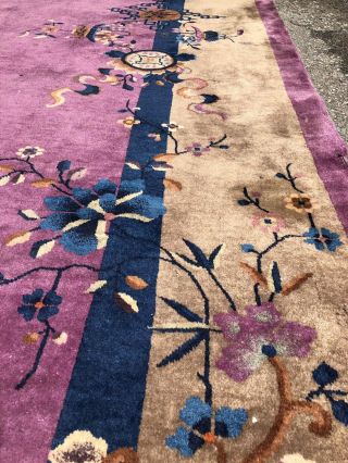 Auth: Antique Art Deco Chinese Rug 1930 ' s Purple & Green Wool Beauty 9x12 NR 7