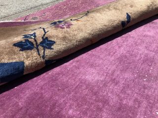 Auth: Antique Art Deco Chinese Rug 1930 ' s Purple & Green Wool Beauty 9x12 NR 8