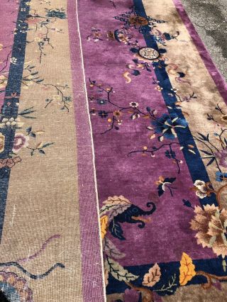 Auth: Antique Art Deco Chinese Rug 1930 ' s Purple & Green Wool Beauty 9x12 NR 9