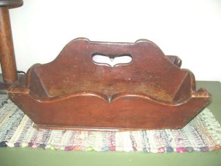 Antique Dovetailed Wood Divided Utility Tray,  Deep Canted Sides,  Cutout Handle