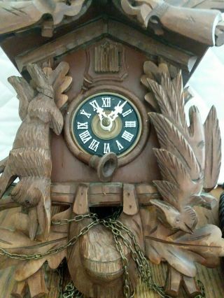 Vintage Black Forest Hunter Stag Deer Wood Carved Cuckoo Clock West Germany 5