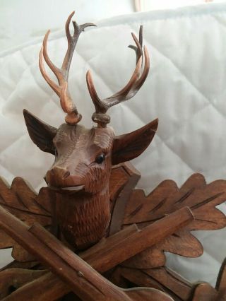 Vintage Black Forest Hunter Stag Deer Wood Carved Cuckoo Clock West Germany 7