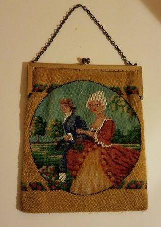 Antique Victorian Figural Micro Beaded Purse - Evening Bag
