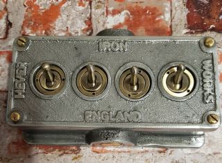 Vintage Industrial Cast Metal 4 Gang Retrofit Light Switch - Bs En Approved