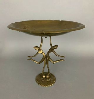 1920s Art Deco Gold Figure Brass Footed Bowl Compote Vintage Hagenauer Style