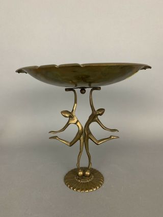 1920s Art Deco Gold Figure Brass Footed Bowl Compote Vintage Hagenauer Style 6