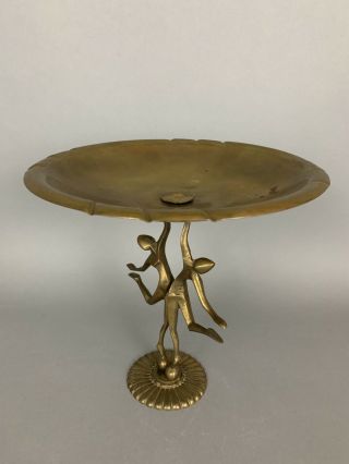 1920s Art Deco Gold Figure Brass Footed Bowl Compote Vintage Hagenauer Style 9