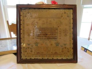 Antique Primitive Sampler 1851 Signed Framed Art Stitchery