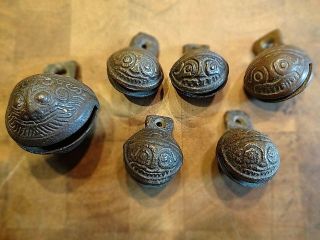 6 - Antique Asian Bronze Bells,  Hand Made,  All A Little Different