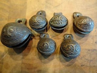 6 - Antique Asian Bronze Bells,  Hand Made,  All a Little Different 2