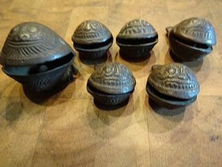 6 - Antique Asian Bronze Bells,  Hand Made,  All a Little Different 3