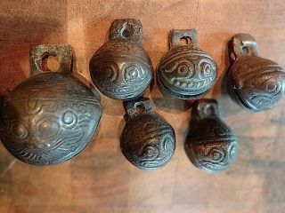 6 - Antique Asian Bronze Bells,  Hand Made,  All a Little Different 4