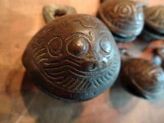 6 - Antique Asian Bronze Bells,  Hand Made,  All a Little Different 5