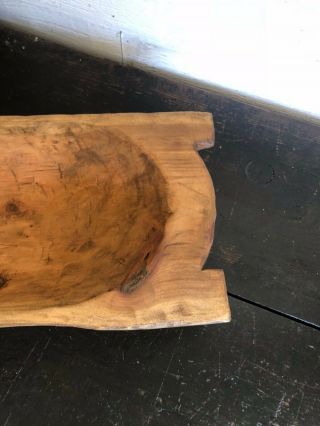 Large wooden dough bowl trencher primitive farmhouse decor handles vintage 19.  5 