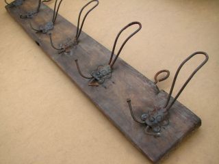 Antique Primitive Wooden Wood Wall Hanger Door Hooks Rack Coat Robe 20s