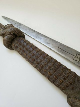 unique rare antique african sudanese short sword dagger baby crocodile sheath 11