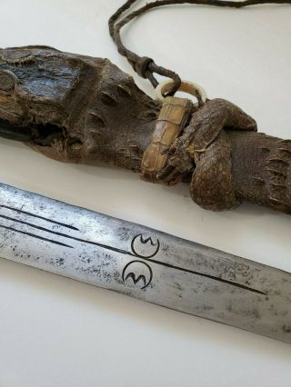 unique rare antique african sudanese short sword dagger baby crocodile sheath 3