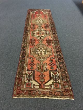 S.  Antique Hand Knotted Persian Geometric Rug Runner Carpet 2’6”x9’8” 26441