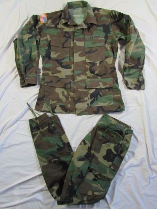 Patched Us Army Camouflage Bdu Woodland Jacket W/ Pants Vtg 90s Camo Military