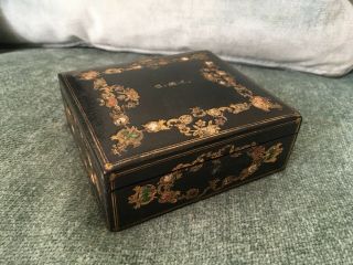 Antique Regency Leather Sewing Box / Etui With Mother Of Pearl Tape Measure Etc