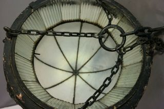 LG Antique ART DECO Era TRAIN STATION Style OPALESCENT GLASS Hanging CHANDELIER 11