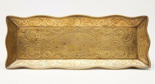 Arts & Crafts Engraved Brass Desk Pen Tray C.  1890