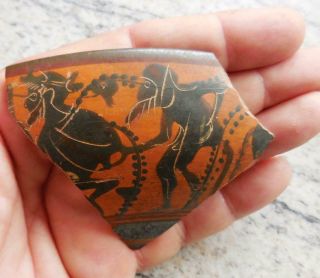 Stunning Ancient Greek Painted Pot Sherd With 2 Male Figures.  500bc Found France