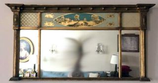 American Federal Reverse Painted Gilded Mantel Mirror