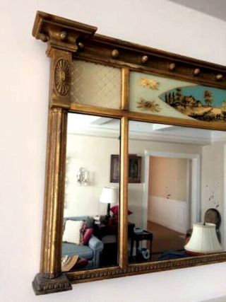 AMERICAN FEDERAL REVERSE PAINTED GILDED MANTEL MIRROR 2