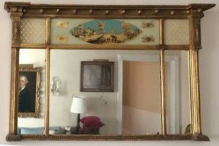 AMERICAN FEDERAL REVERSE PAINTED GILDED MANTEL MIRROR 4