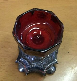 Antique Russian 84 SILVER Faberge design with Ruby Glass Salt BOWL 19th century 3