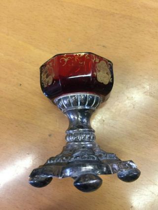 Antique Russian 84 SILVER Faberge design with Ruby Glass Salt BOWL 19th century 7
