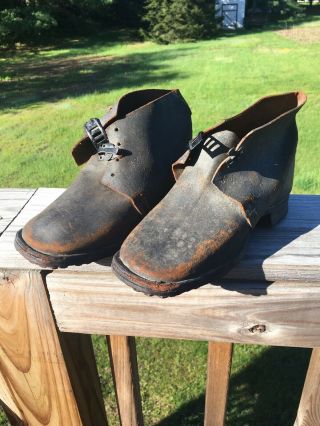 Antique Rare Studded Soles Leather Shoes Boots Civil War Era Marked Chautauqua