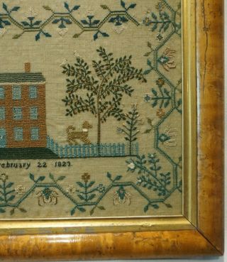 EARLY 19TH CENTURY HOUSE,  MOTIF & VERSE SAMPLER BY MARIA MILSUM - Feb 22nd 1823 7