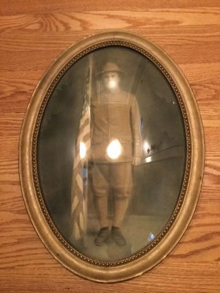 Antique WWI US Army Military Framed Oval Portrait Convex Bubble Glass 2