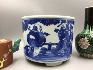 Chinese Antique Blue & White Brush Pot Planter or Vase Qing Jian Ding Wax Seal 12