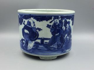 Chinese Antique Blue & White Brush Pot Planter Or Vase Qing Jian Ding Wax Seal