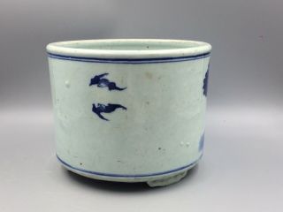 Chinese Antique Blue & White Brush Pot Planter or Vase Qing Jian Ding Wax Seal 3