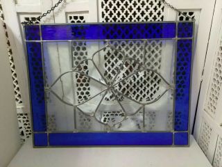 Vintage Leaded Stained Glass Panel Window Hanging Metal Frame 22 " X 17 " Handmade