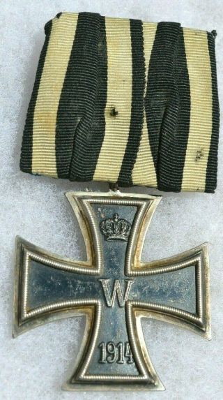 German Wwi Imperial Iron Cross 2nd Class Medal Maker Stamp Ring Pin Back Ribbon