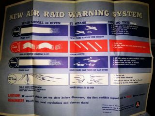 1943 Wwii Poster " Air Raid Warning System " 20x28 U.  S.  Military