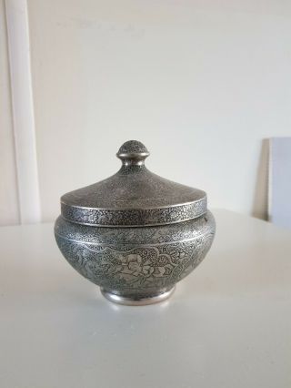 Persian Silver Ornate Bowl With Lid