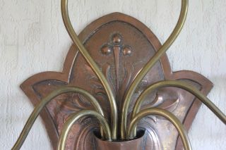 Large Arts & Crafts hammered brass copper wall candle holder. 8