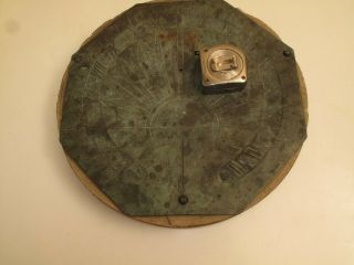 ANTIQUE F.  H.  GREY SUNDIAL BRONZE MOUNTED ON OLD MILL STONE,  1905,  TABLE TOP 2