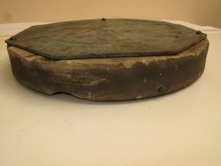 ANTIQUE F.  H.  GREY SUNDIAL BRONZE MOUNTED ON OLD MILL STONE,  1905,  TABLE TOP 7